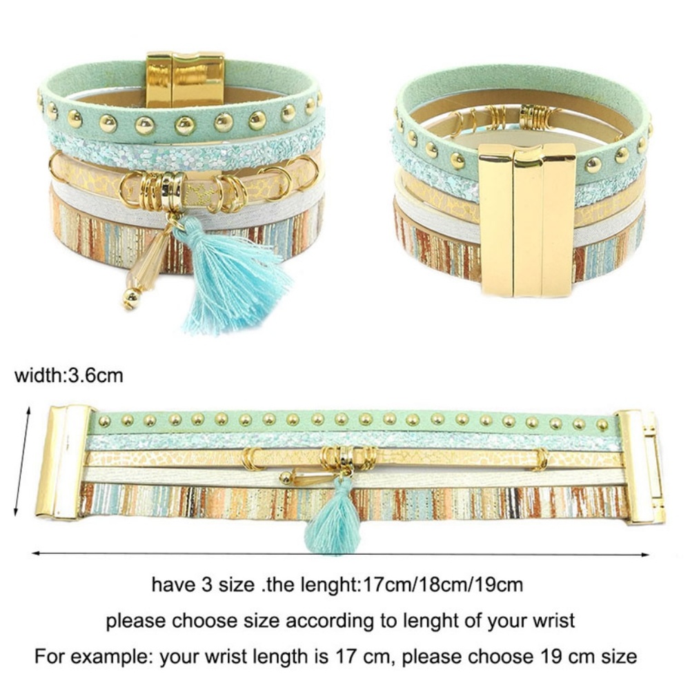 BB17 | Boho Turquoise Tassel Pendant Bracelet - Picture 2 of 3